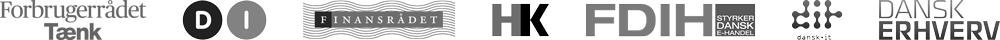 e-mærket er stiftet af Forbrugerrådet Tænk, Dansk Industri, Finansrådet, HK, FDIH, Dansk IT, Dansk Erhverv Stifterkreds logo
